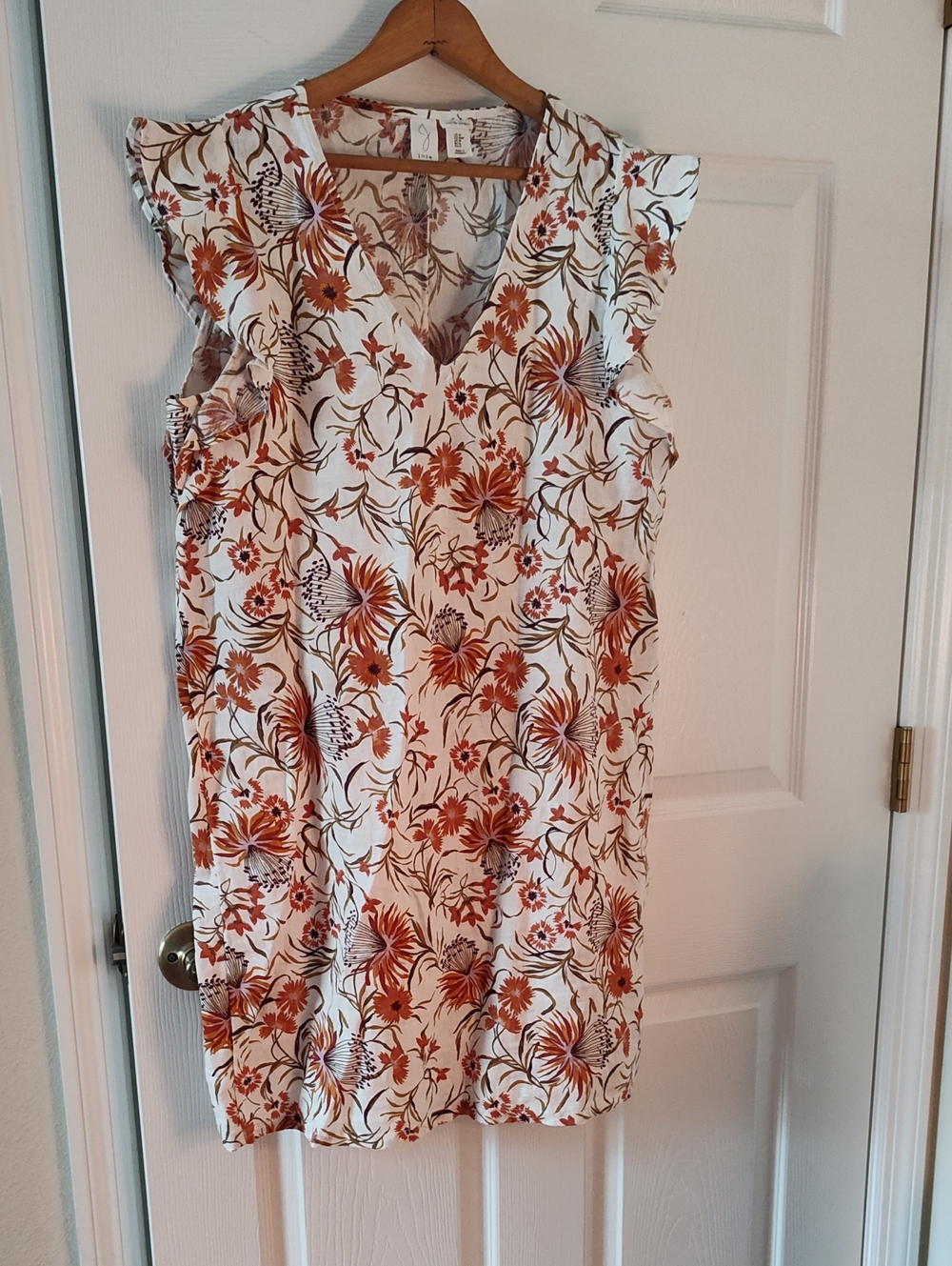 Joie White Mini Dress with Rust Floral Print